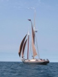 Tall ship Boseway out of Belfast Ireland sailing in the Straits of Mackinac