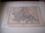 Laminated antique map of France from the height of Napoleon's reign.  Printed in 1872 depicting France in 1811.  I also had a custom piece of glass cut to fit inside the table fiddles to protect the map. 