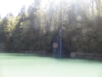 The water is this color because the headwaters (the Lewis river) are snow melt containing glacial 