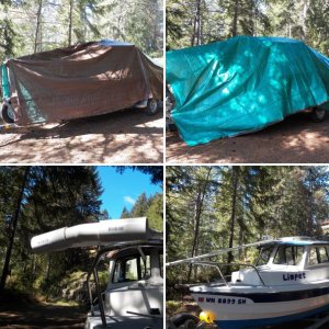 Four 10 foot lengths of PVC pipe laid between the cabin top hand hold and the "bump" in the CD 16 cabin top.