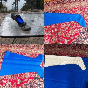 Launching pants.  Sounds kind of lurid.  The idea was to have something to slip on over pants and socks, put on Crocs, and not worry about going over boot tops when launching.