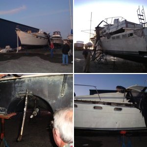 This is the lead boat, Captain Impatient. When it hit the rock, it bent the strut and chewed up the prop.