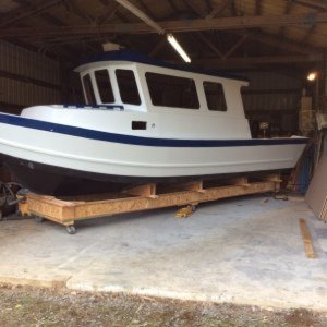 Tolman Skiff Jumbo 25 foot, exterior paint complete