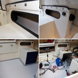 This new hatch is the proposed location for an Espar D2 Diesel heater. The heater is a little smaller than a football, but on a CD 16 even that amount of room is hard to find. It appeared that an access hatch in the cockpit panel would provide enough room. These hatches were available in "Seafoam," a color that some websites said was discontinued. It matches pretty good.