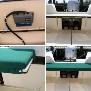 (Bluecrab) Transom bench seat with cushion installed.