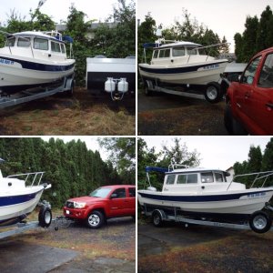 Tight fit in the driveway, Honu's temporary moorage.