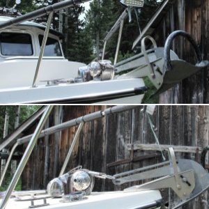 Detail of Bow with extra cleats for anchor snubber