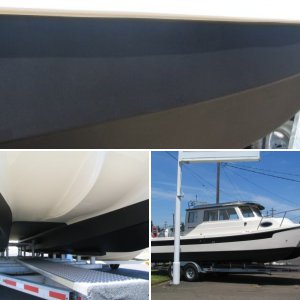 bottom paint/barrier layer applied to boat