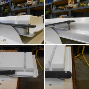 The drawer is the common plastic RV one that I see on many boats.  Easy to mount, works great, but no latch. I got tired of my bungy cord stop gap method.  Here, you push down the latch with your thumb as you pull out the drawer.  It latches when you return the drawer.