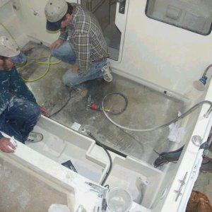 Fuel tank and fish box work.  The tank will have a cleated sealed lid to allow for removal when needed (tanks all have to come out someday). 3/15/04