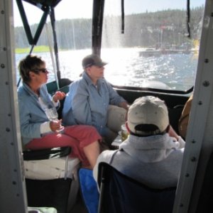 Happy Hour on the My Lee. Cheryl Juntunen, Edna Dracon, Roger Jununten (back)