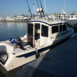 Media 'Docked for breakfast and to get clams for dinner tonight after the three hour ride home' in album 'Junior the Dink, anchored near the Cape May Coast Guard station. Great spot continuous boat traffic in a no wake zone. About  one mile dink ride to The Loster House Restaurant'