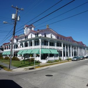 Media 'Chalfonte Hotel in Cape May' in album 'Junior the Dink, anchored near the Cape May Coast Guard station. Great spot continuous boat traffic in a no wake zone. About  one mile dink ride to The Loster House Restaurant'