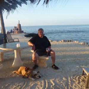 Lucy and I at our marina's beach area