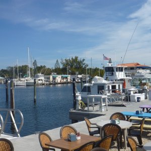 Key Fisheries Restaurant looking out at the Pilot House marina in Key Largo