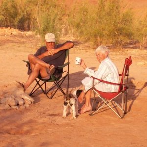 Chris, El and Baxter on Beach at Rock Creek Bay 9-19-08
