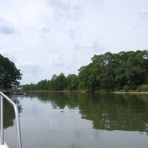 Sea Shore State Park on starboard side, houses on Bay Island, VA Beach, VA.to port.