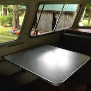 Dinette table port side, looking forward