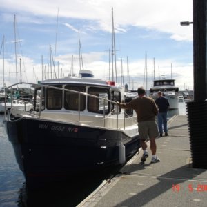 MOOD MAGIC in the water at the launch ramp