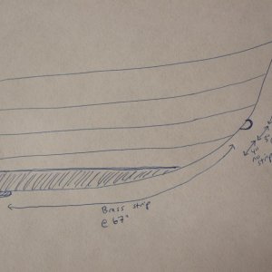 Brass stem guard dimensions, 2002 22 Cruiser.  Where the stem ends aft is where the "keel" starts, so a rubber keel guard doesn't look like it could logically go any further aft.