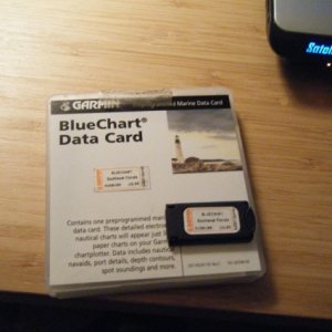Garmin data card packaging, with card sitting on top.