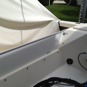 Outboard well bulkhead viewed from transom