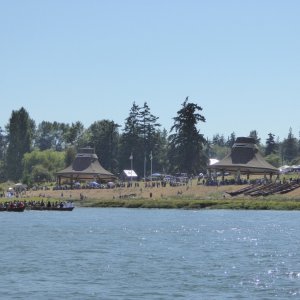 Arriving boats at Swinomish beaching and setting up for "Protocol"