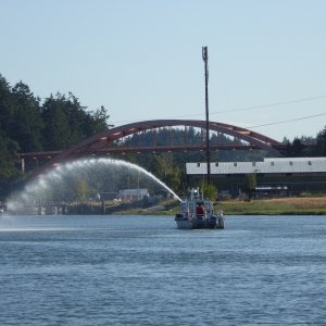 Fire boat after the last boat arrived.