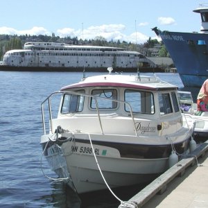Daydream at Ivar's Salmon House Dock, Lake Union, Kalakala in Background, 4-27-03