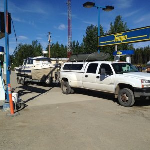 Media 'fueling at Watson Lake, Yukon' in album 'First night on the water.  Swanson Harbor wilderness dock.'