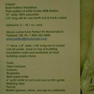 (Lynn Marie) Carpet project on the Lynn Marie. What I used and where I got it.