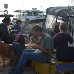 Prawns and pasta on the Dock at Lund, 5/16/2016