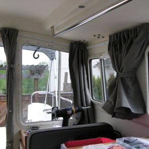 Curtains in their stowed position.