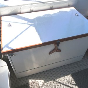 1. Cockpit Storage Box. We like to cruise the British Columbia Coast for a month at a time in the summer. With shorter trips throught the year. This box helps to keep our clutter of gear and stuff a little more tolerable, also secure when we leave the boat.