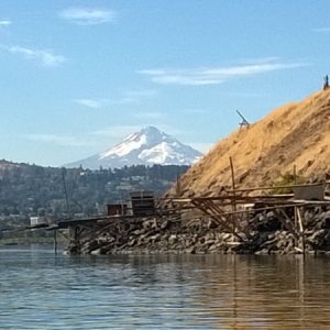 Mt. Hood just after existing the lock at The Dalles