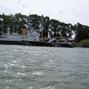 (Fishtales) Saw this camo boat tied up across from the Rio Vista Marina