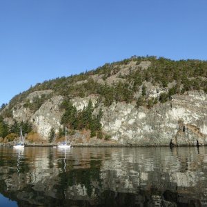 Sunday morning Watmough Bay - appears to be a popular destination for sail boats.
