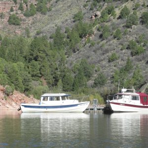 "Little Joe" and "Freedom" tied to float in South Skull Creek, Flaming Gorge, Utah