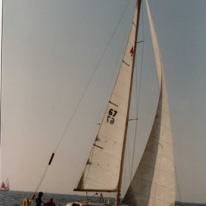 Catalina 38 under sail.  1980
