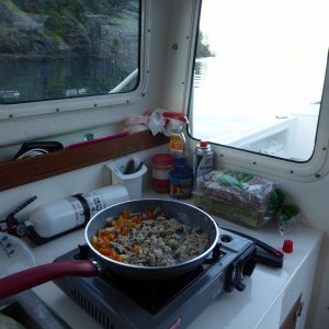 Late dinner back at the boat - turkey tacos!