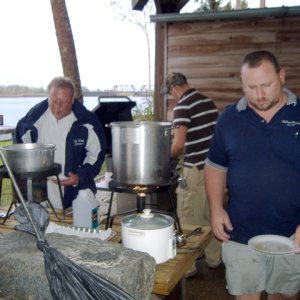 Marc & Lee and Wade firing Up the fryer Pots
 Gumbo pot & The Works