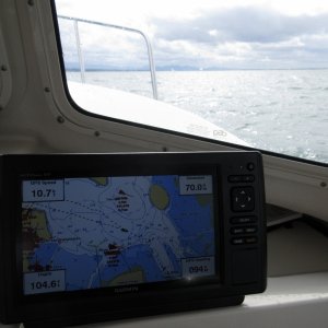 On the home-stretch home, chugging along through some light chop near Anacortes
