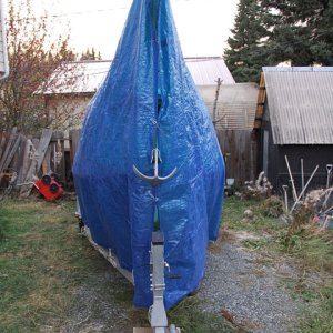 Media 'Blue tarp on the frame.' in album '(AnchortownJim) Winter Storage 1, Cost $300, Used 1 year.'
