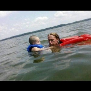 Anthony and Grandma floating in the Potomac.
