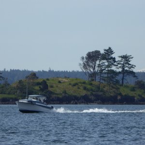 A 1959 Skagit 20' cruising through the Wasp Islands.  Like C-dory, Skagits were also locally built fiberglass boats built in the 1950s and early 1960s