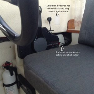 Fire extinguisher, stereo, speaker & iPod location