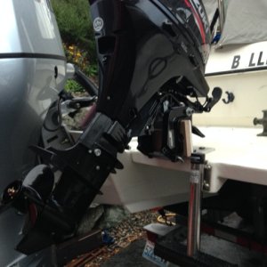 outboard bracket for dinghy motor storage,  might be usable as a kicker in a pinch.
