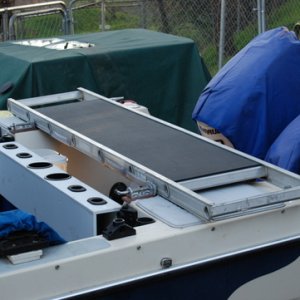 Finished platform with spring locks and black starboard insert table

Plan to add quick attach for large cooler