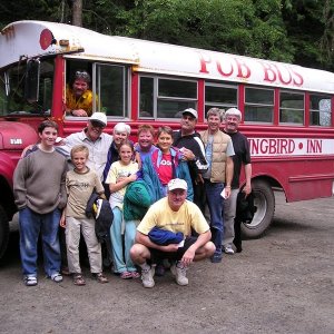 Bus that took us up to the Hummingbird Inn and Pub from the Marina at Montague Harbor, Galiano Is.