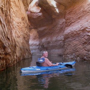 Russ in Kayak in Slot at Fifty Mile Canyon 9-22-09
